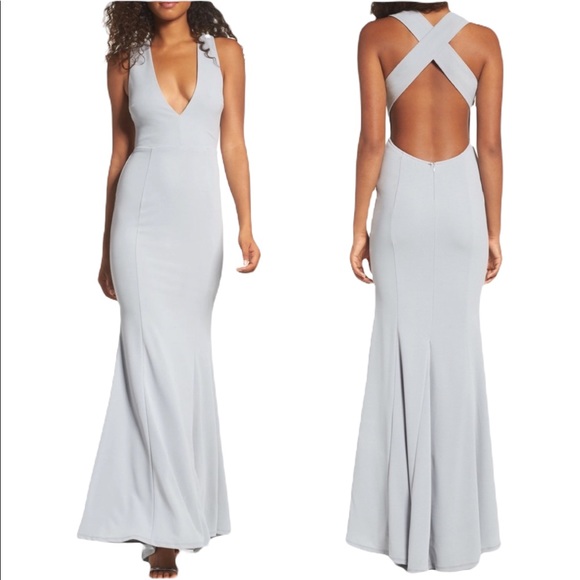 Lulus Dresses & Skirts - Lulus Medium Heaven and Earth Grey Criss Cross Bridal Maxi Gown Dress NWOT 350